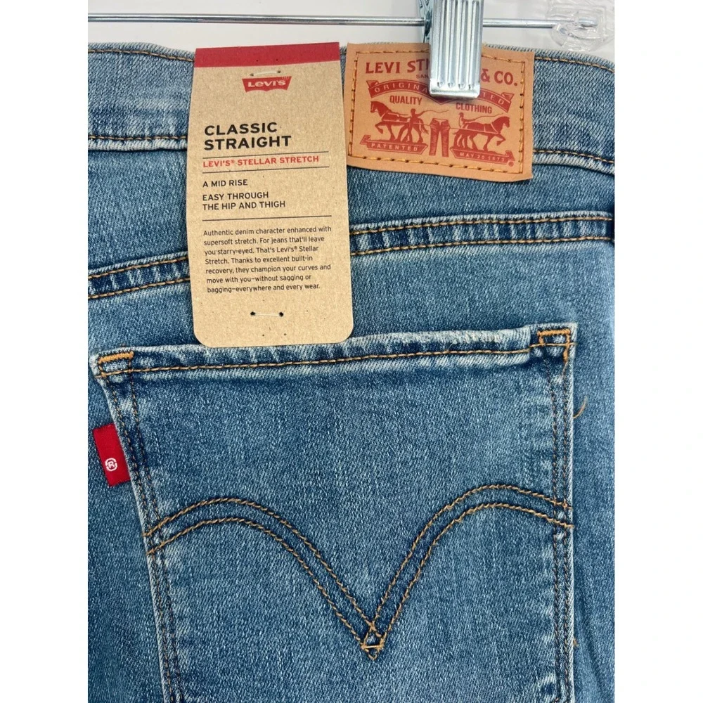 Levi's Classic Straight Jeans Womens 14 Blue NWT Distressed Mid Rise Stretch 14M